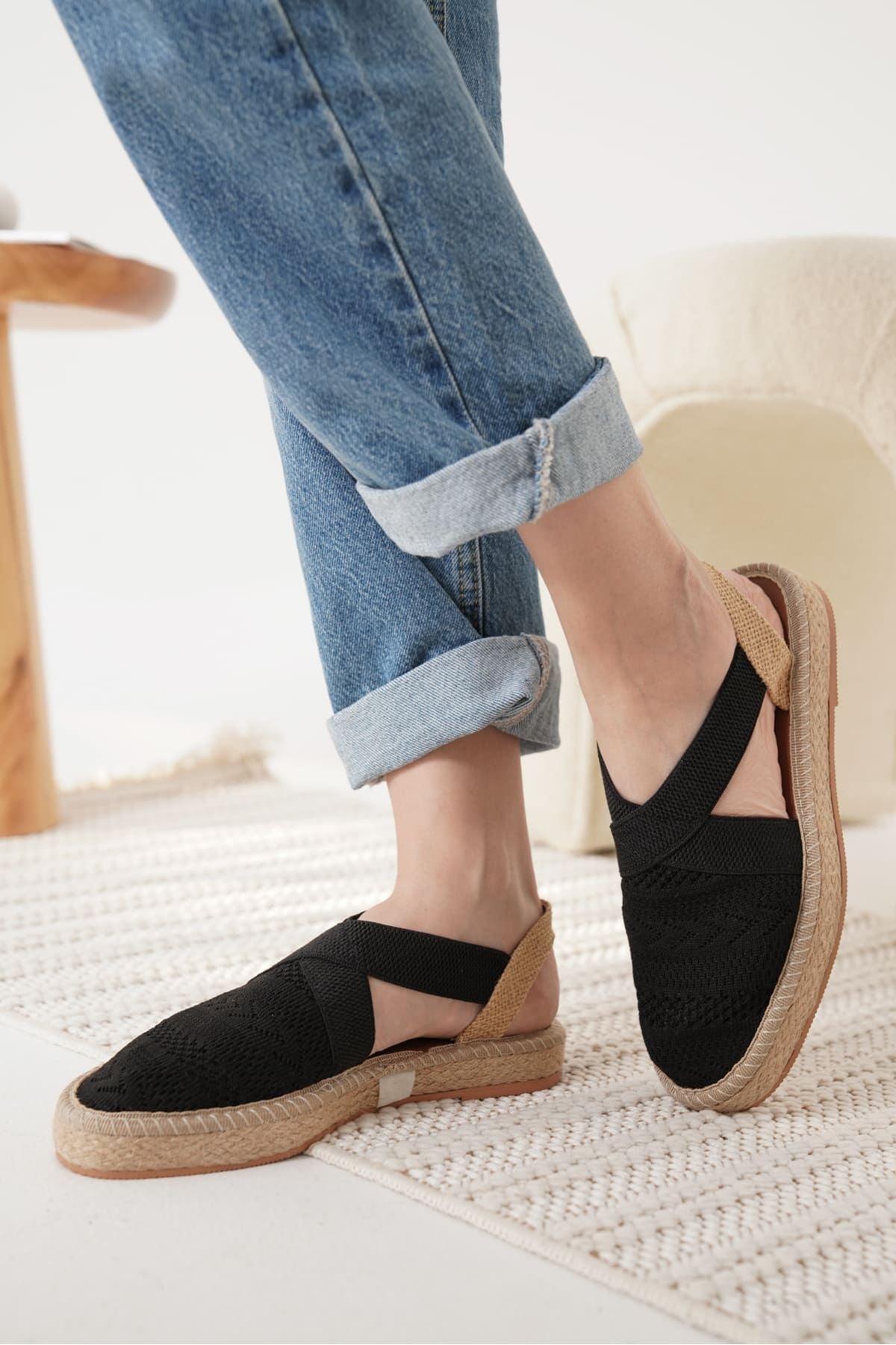 Rosa Premium Linen Comfortable Black Women's Sandals