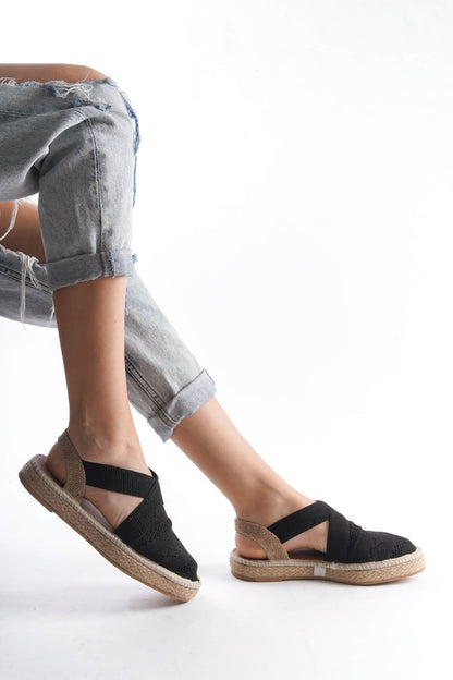 Rosa Premium Linen Comfortable Black Women's Sandals