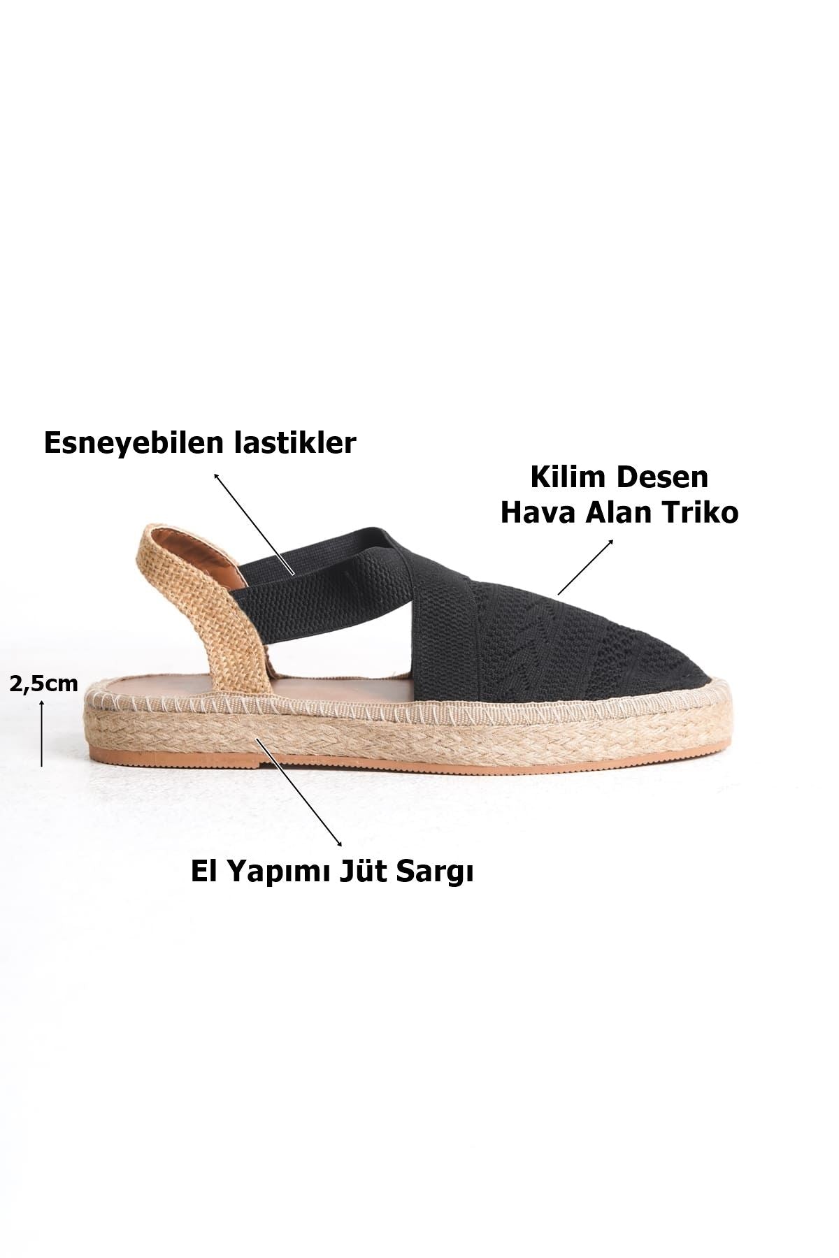 Rosa Premium Keten Rahat Siyah Kadın Sandalet