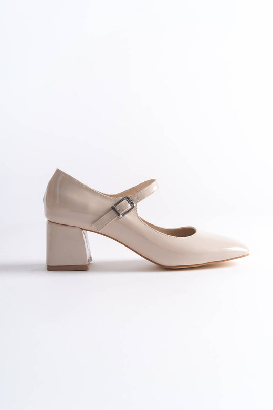 Rosalie Premium Beige Patent Leather Heeled Women's Shoes
