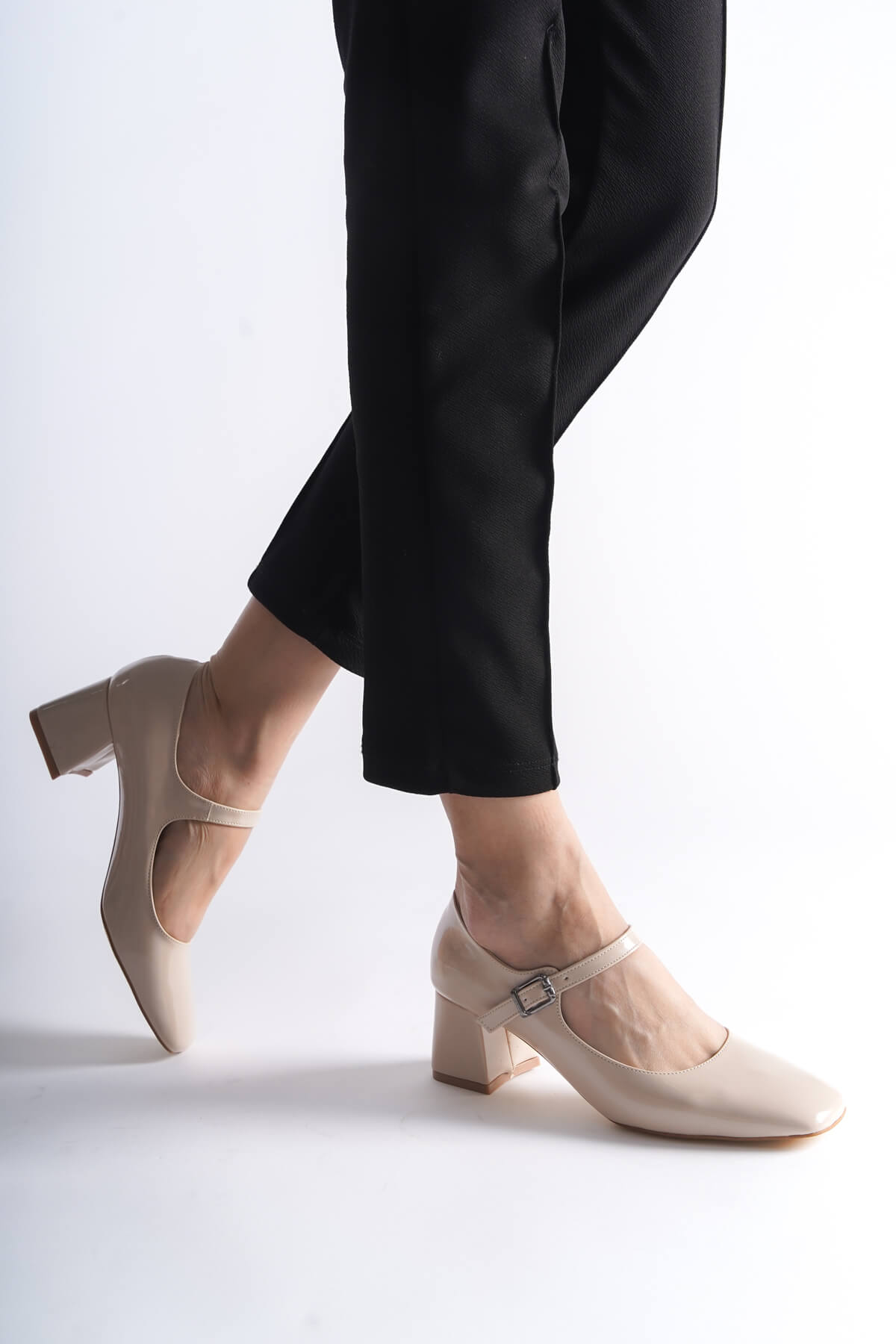 Rosalie Premium Beige Patent Leather Heeled Women's Shoes