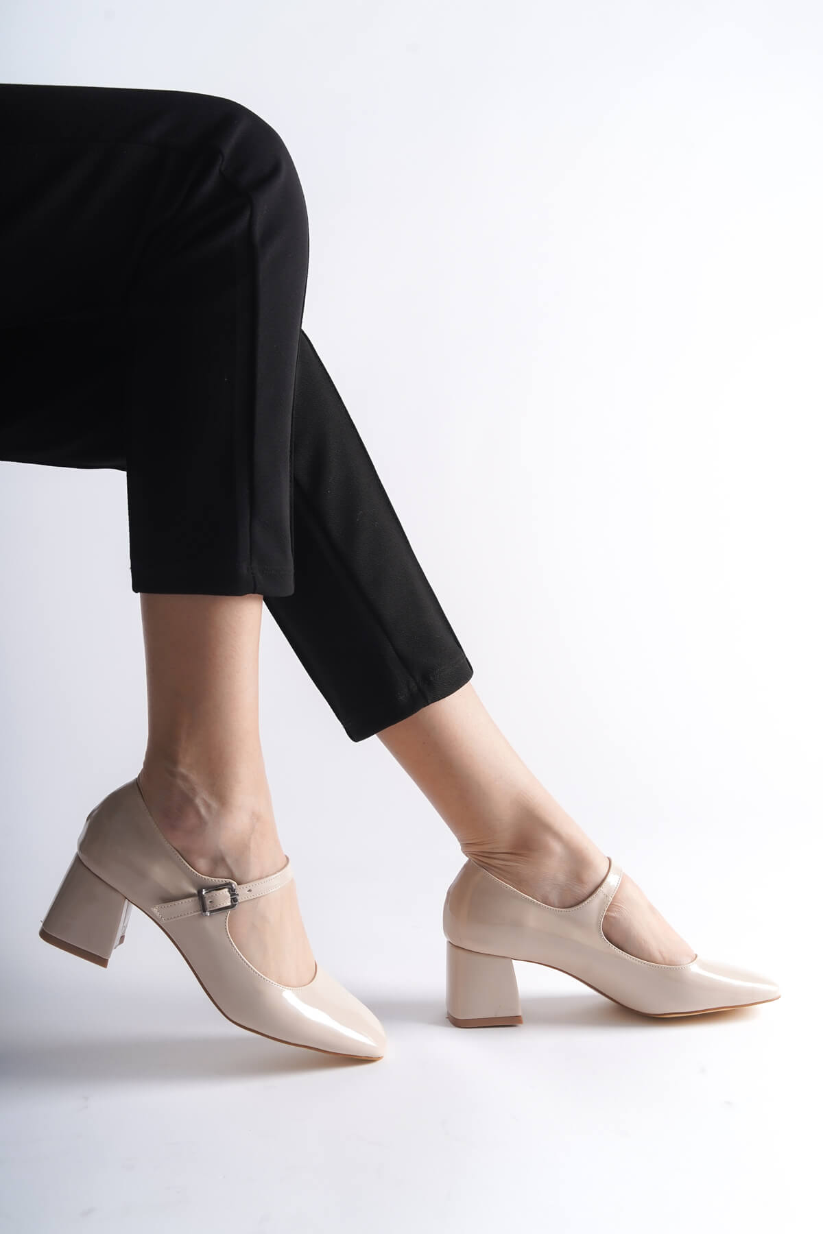 Rosalie Premium Beige Patent Leather Heeled Women's Shoes