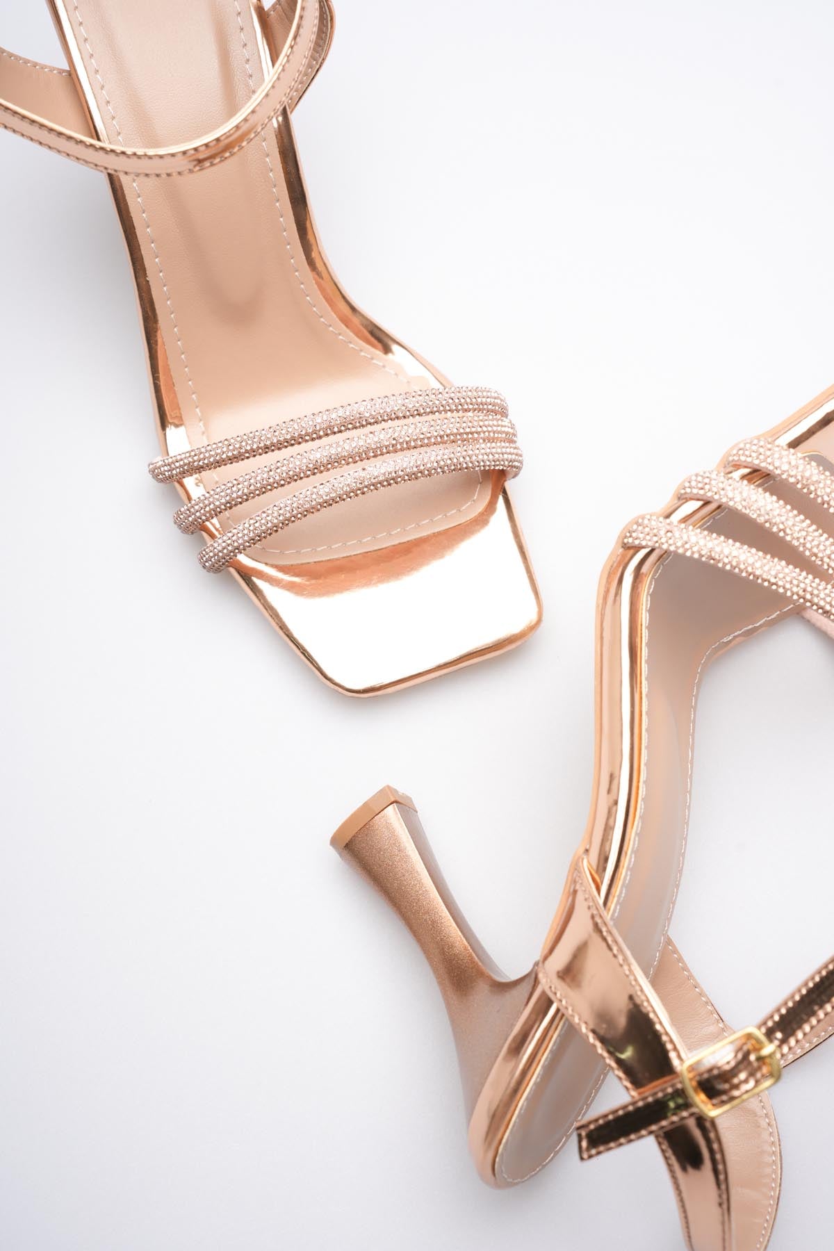 ZR20MY15 Premium Rose Gold Taşlı Topuklu Sandalet