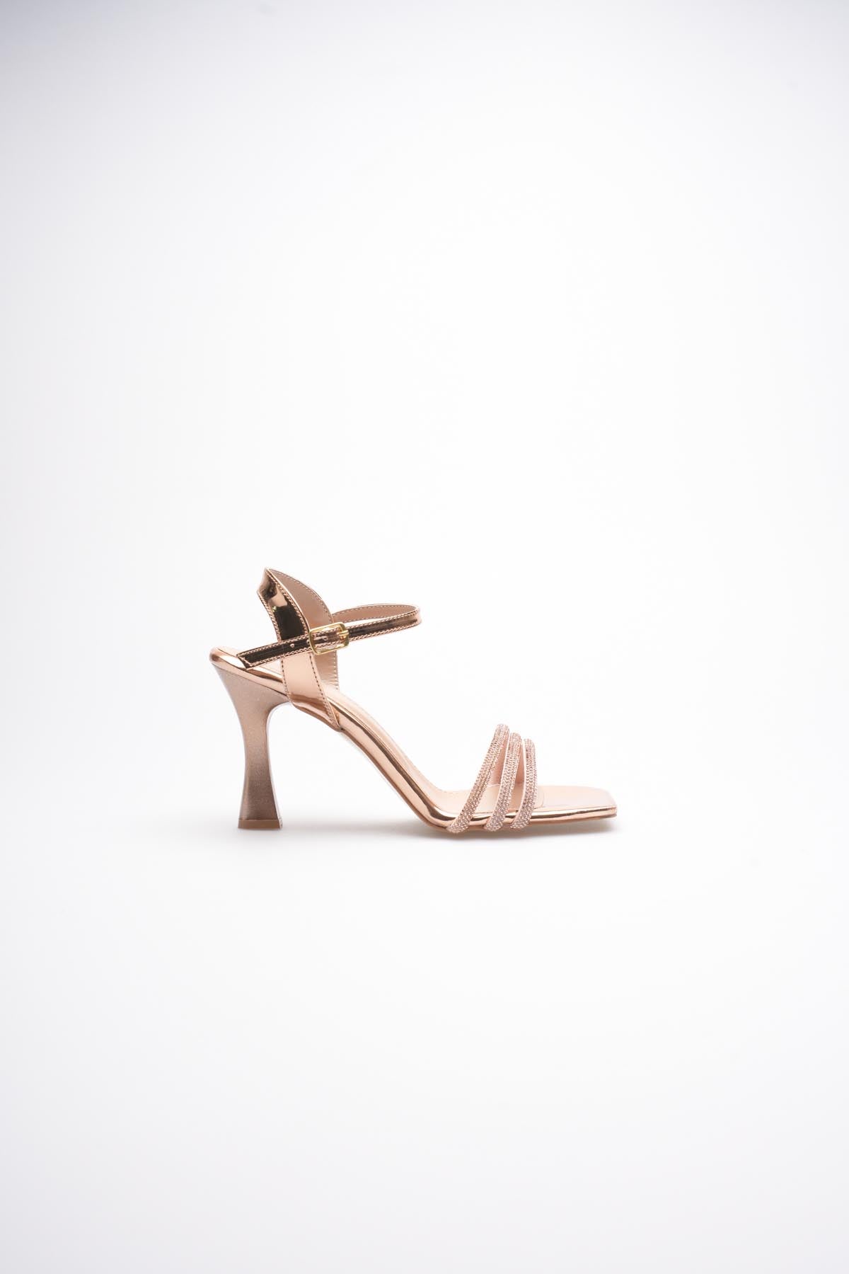ZR20MY15 Premium Rose Gold Taşlı Topuklu Sandalet