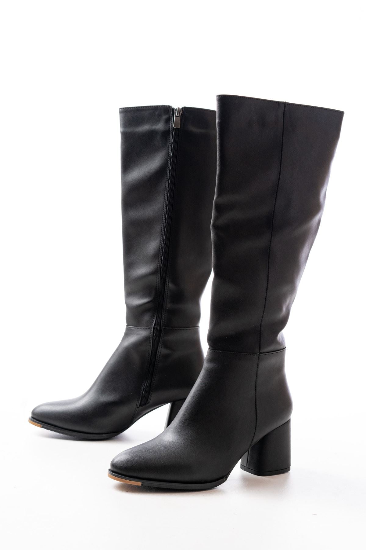 ZRİN-2432 Premium Siyah Topuklu Fermuarlı Günlük Kadın Çizme