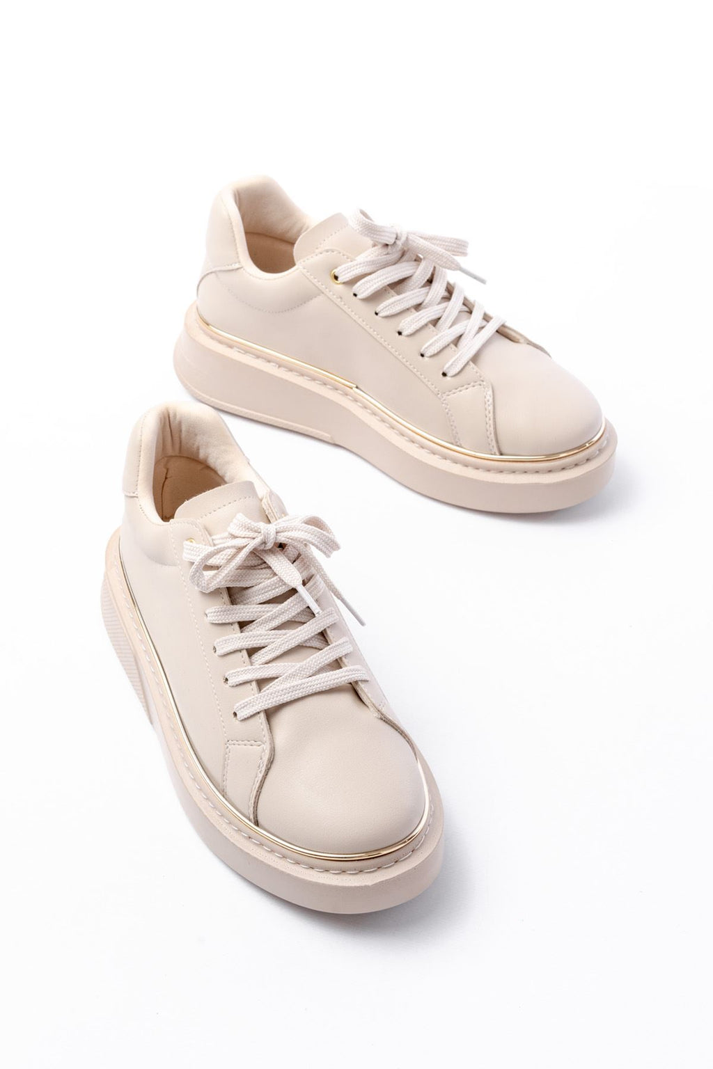 ZRİN-2435 Premium Bej Roze Bağcıklı Günlük Sneaker