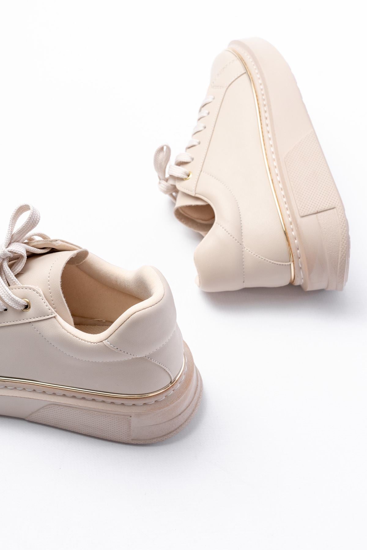 ZRİN-2435 Premium Bej Roze Bağcıklı Günlük Sneaker