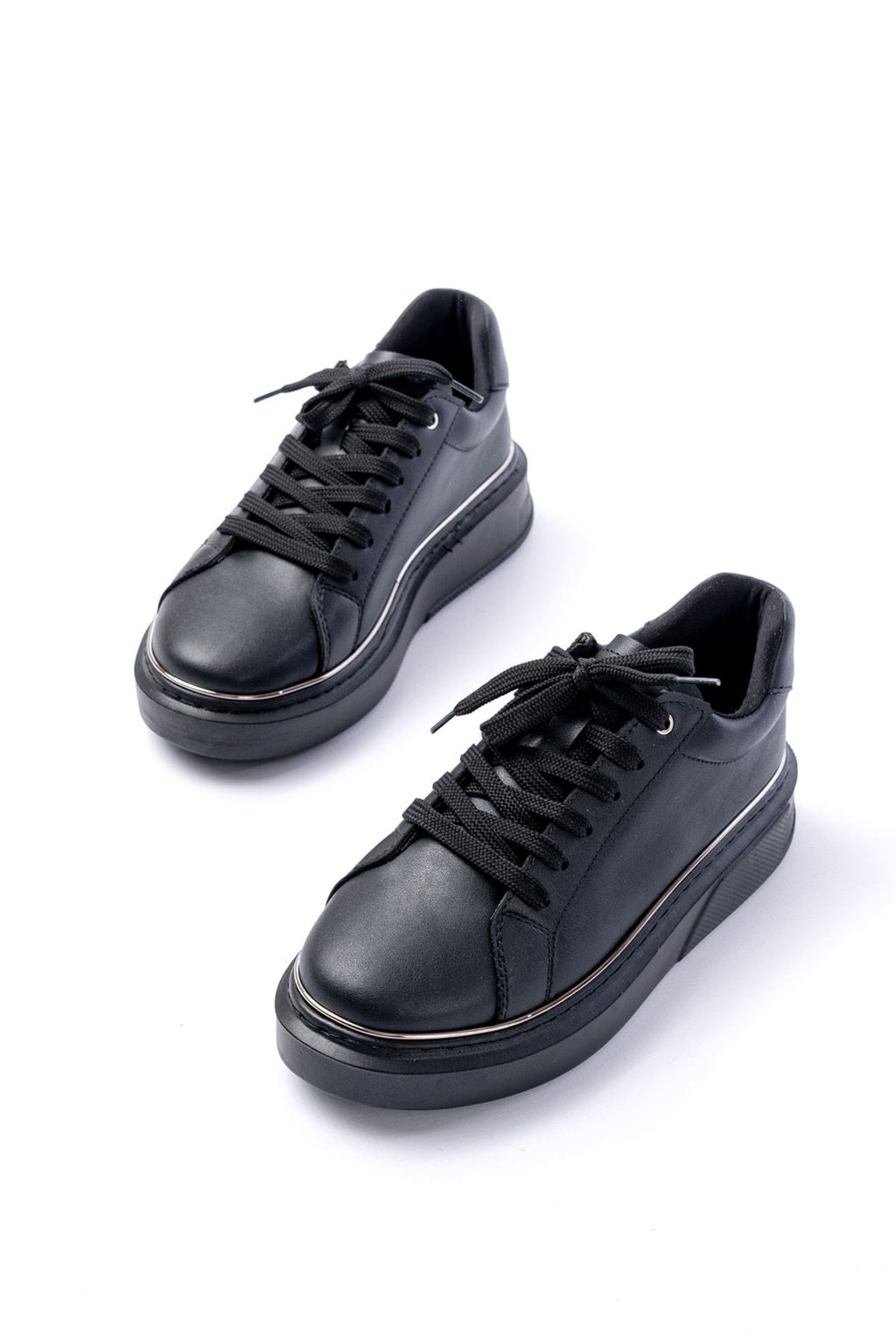 ZRİN-2435 Premium Siyah Platin Bağcıklı Günlük Sneaker