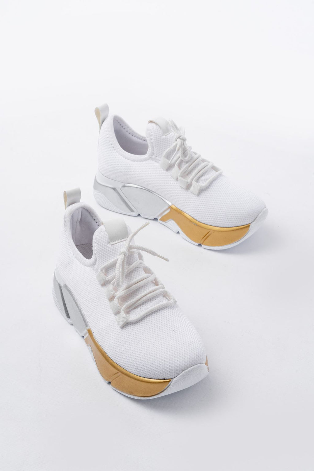 ZRİNS-400 Premium Beyaz Bağcıklı Triko Renkli Taban Kadın Sneaker