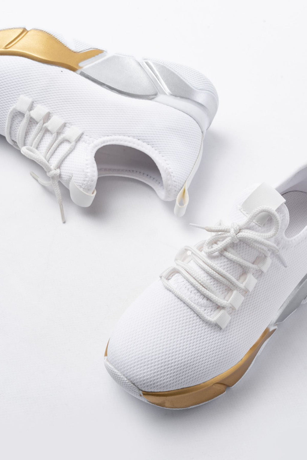 ZRİNS-400 Premium Beyaz Bağcıklı Triko Renkli Taban Kadın Sneaker