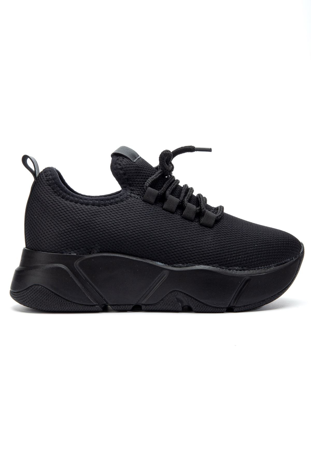 ZRİN-400 Premium Siyah Bağcıklı Triko Ortopedik Taban Kadın Sneaker