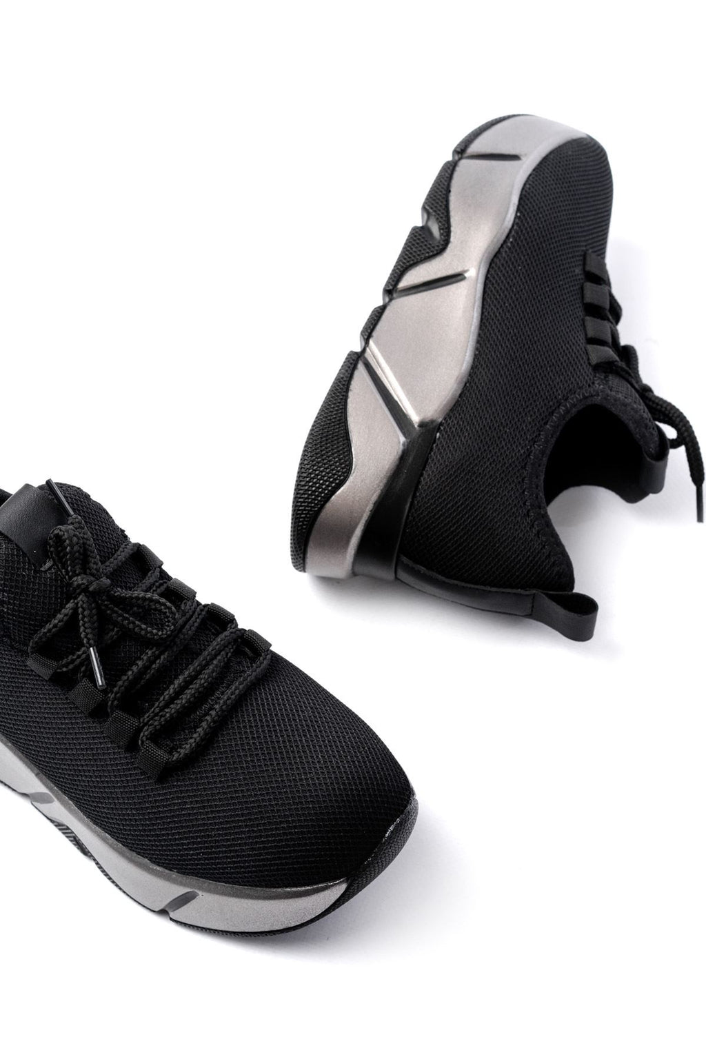 ZRİNS-400 Premium Siyah Bağcıklı Triko Ortopedik Taban Kadın Sneaker