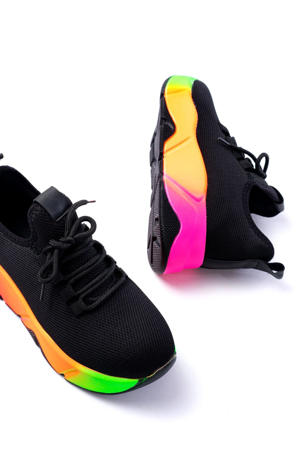 ZRİNS-400 Premium Siyah Renkli Bağcıklı Triko Renkli Taban Kadın Sneaker