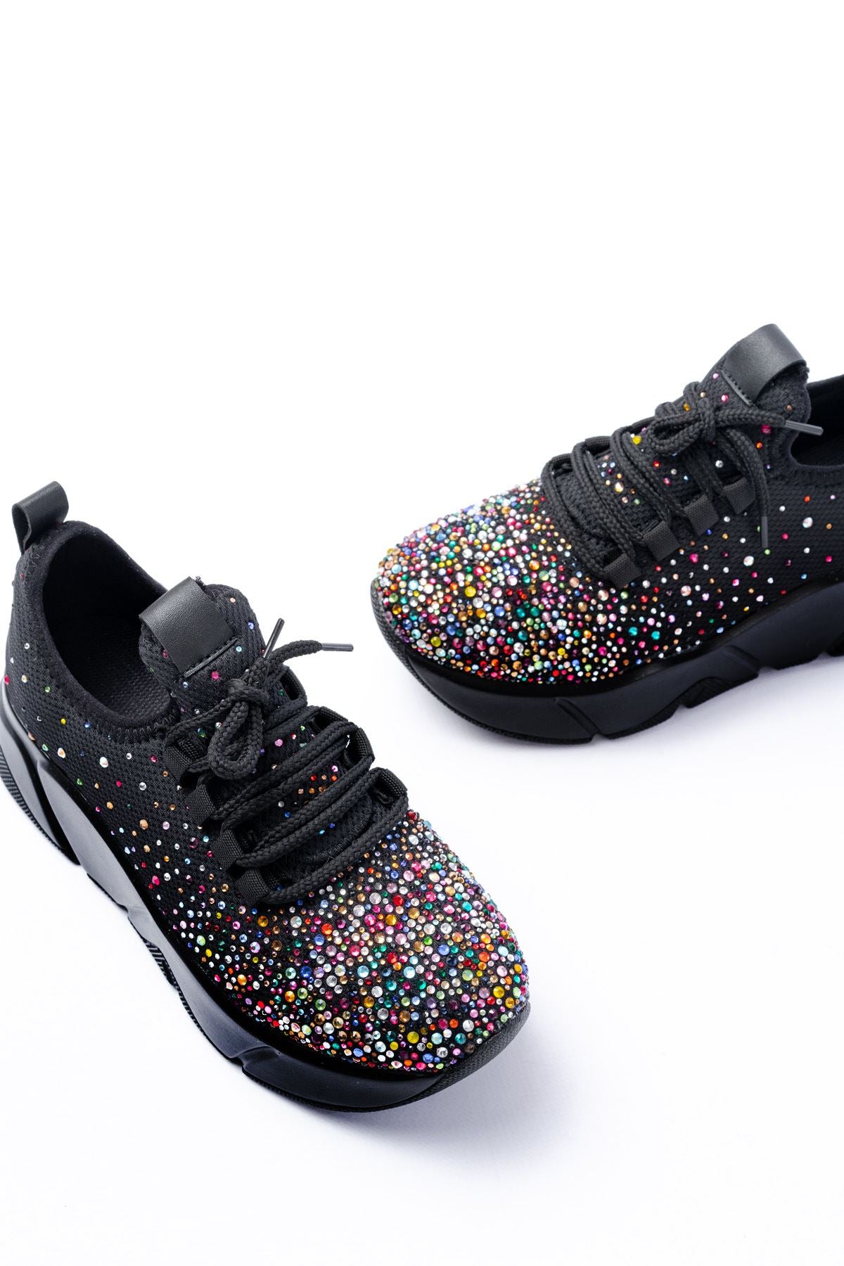 ZRİN-403 Premium Siyah Bağcıklı Fileli Multi Taşlı Kadın Sneaker