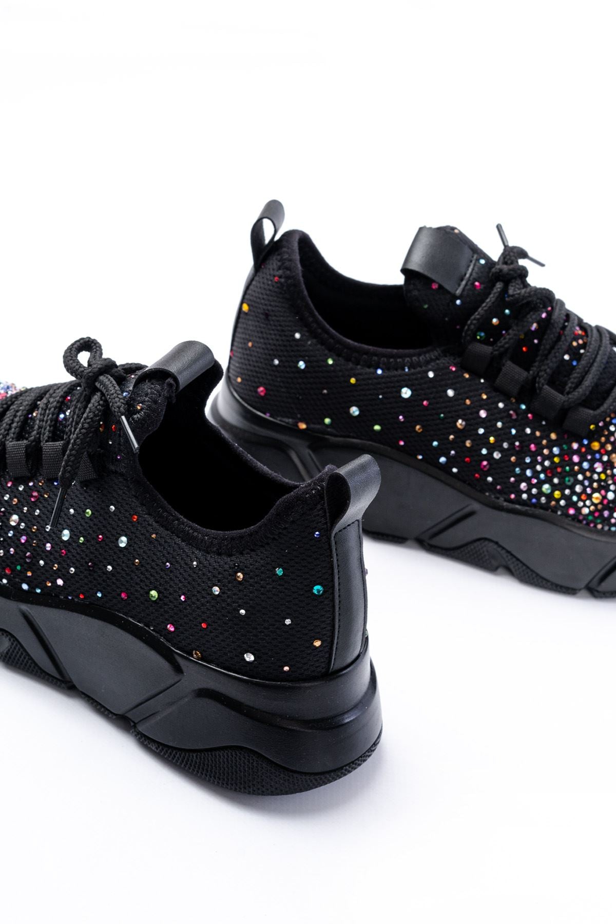 ZRİN-403 Premium Siyah Bağcıklı Fileli Multi Taşlı Kadın Sneaker
