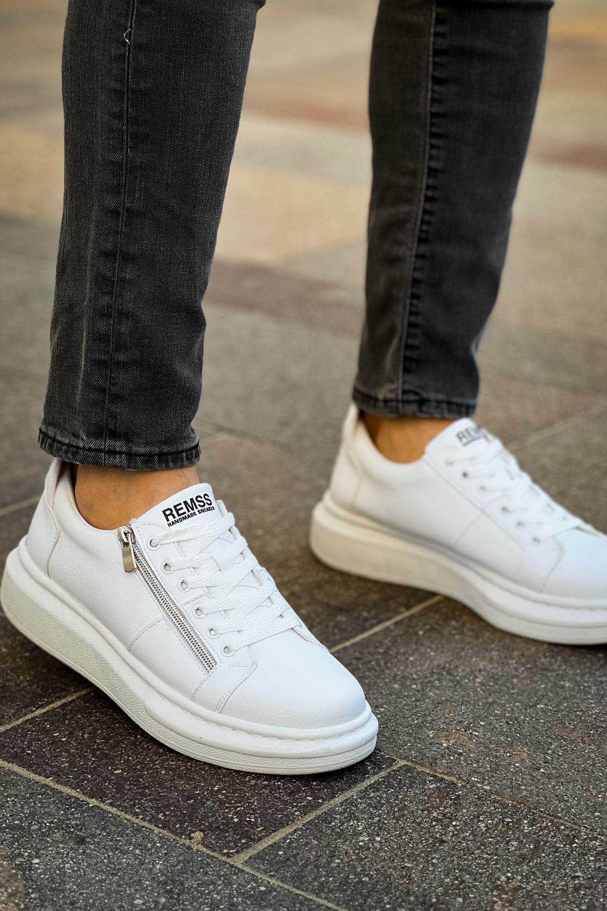 ZRC601 - Lüx Süet Fermuarlı Erkek Sneaker Beyaz