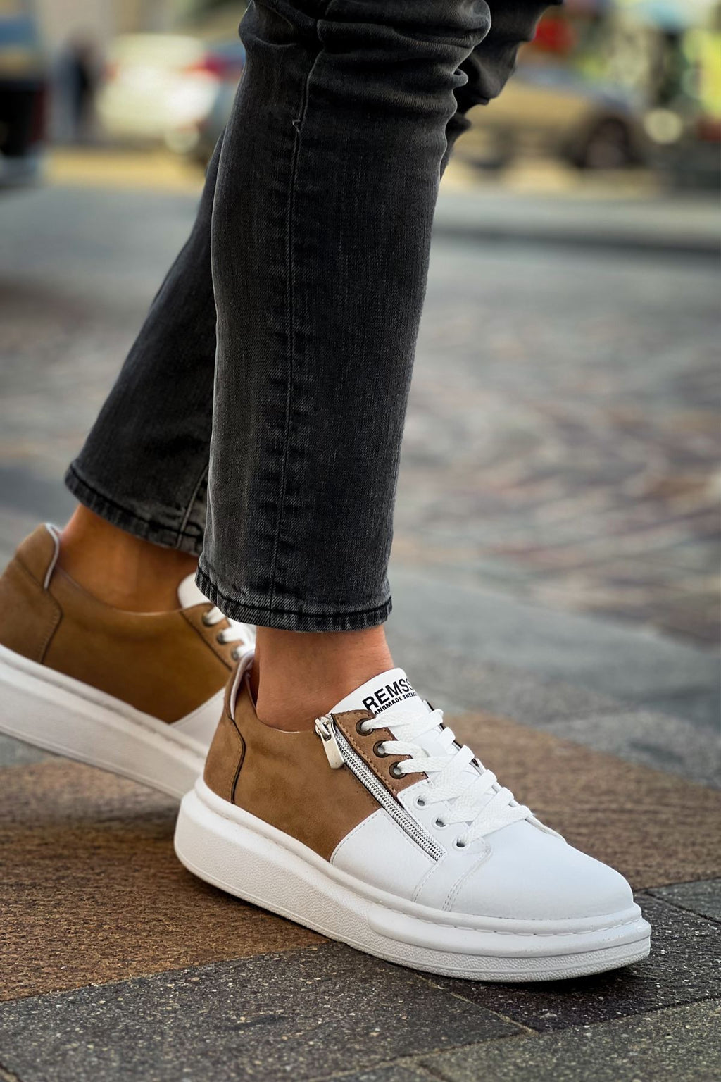 ZRC601 - Lüx Süet Fermuarlı Erkek Sneaker Beyaz Vizon