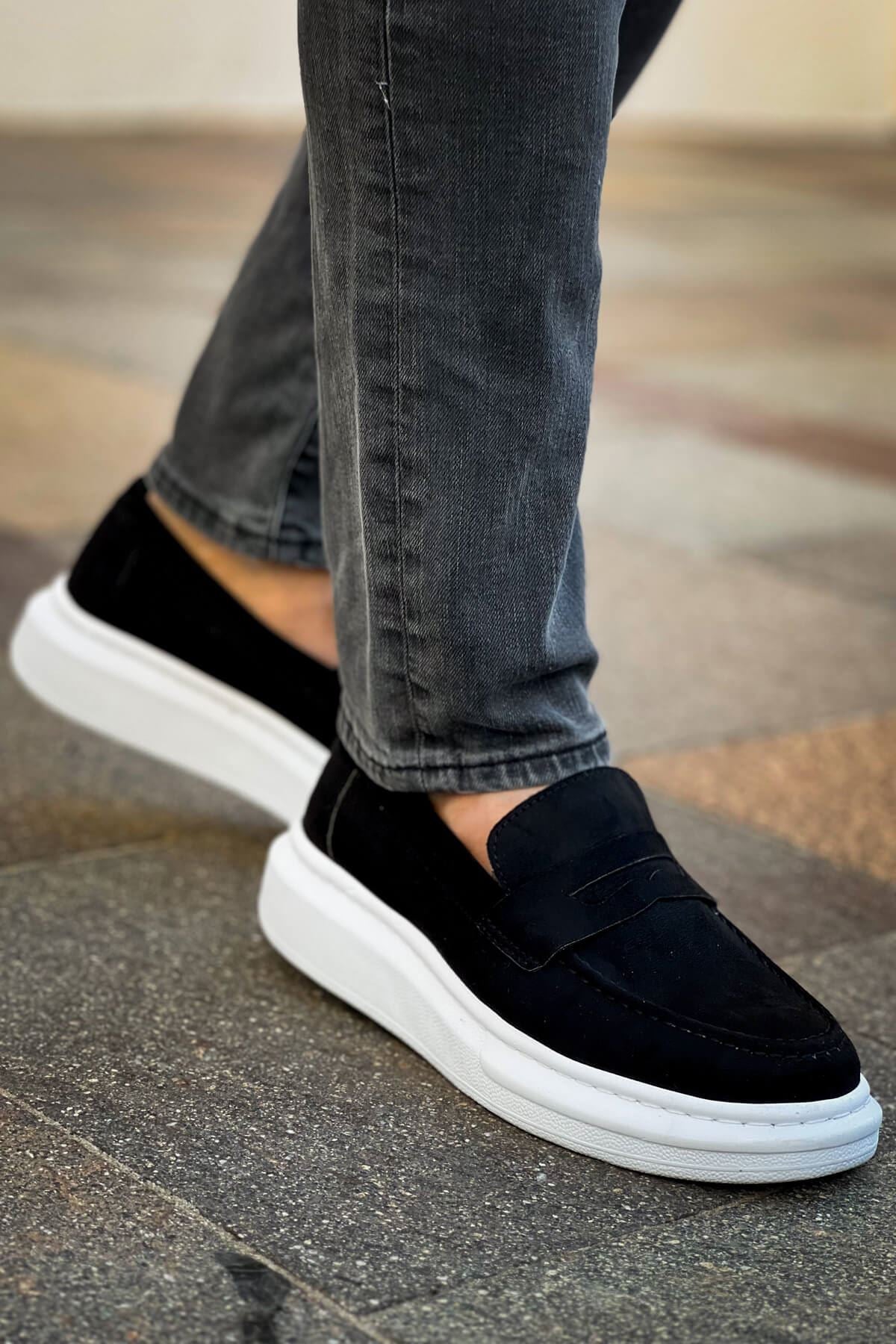 ZRC615 - Lüx Süet Erkek Klasik Loafer Siyah Beyaz