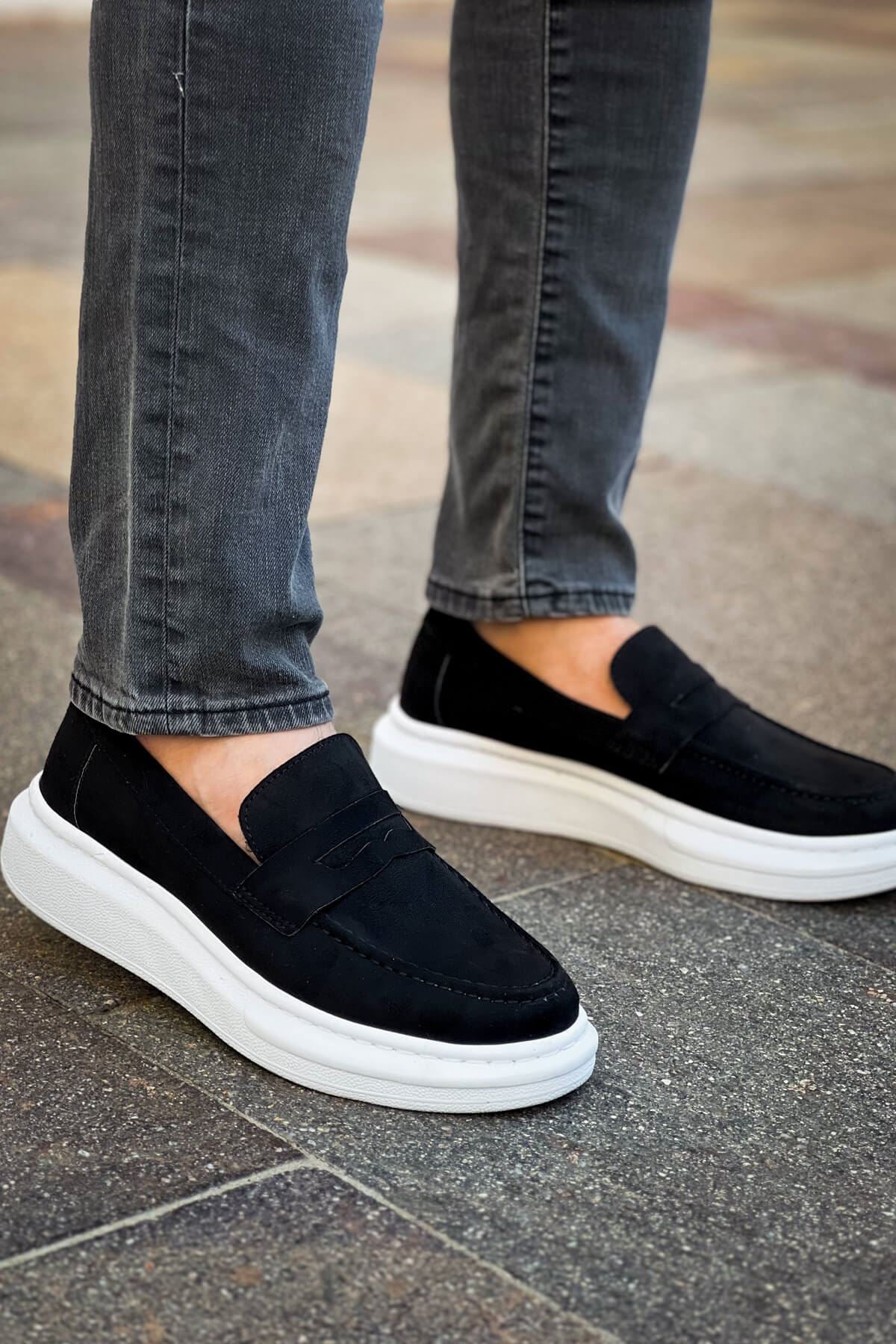 ZRC615 - Lüx Süet Erkek Klasik Loafer Siyah Beyaz