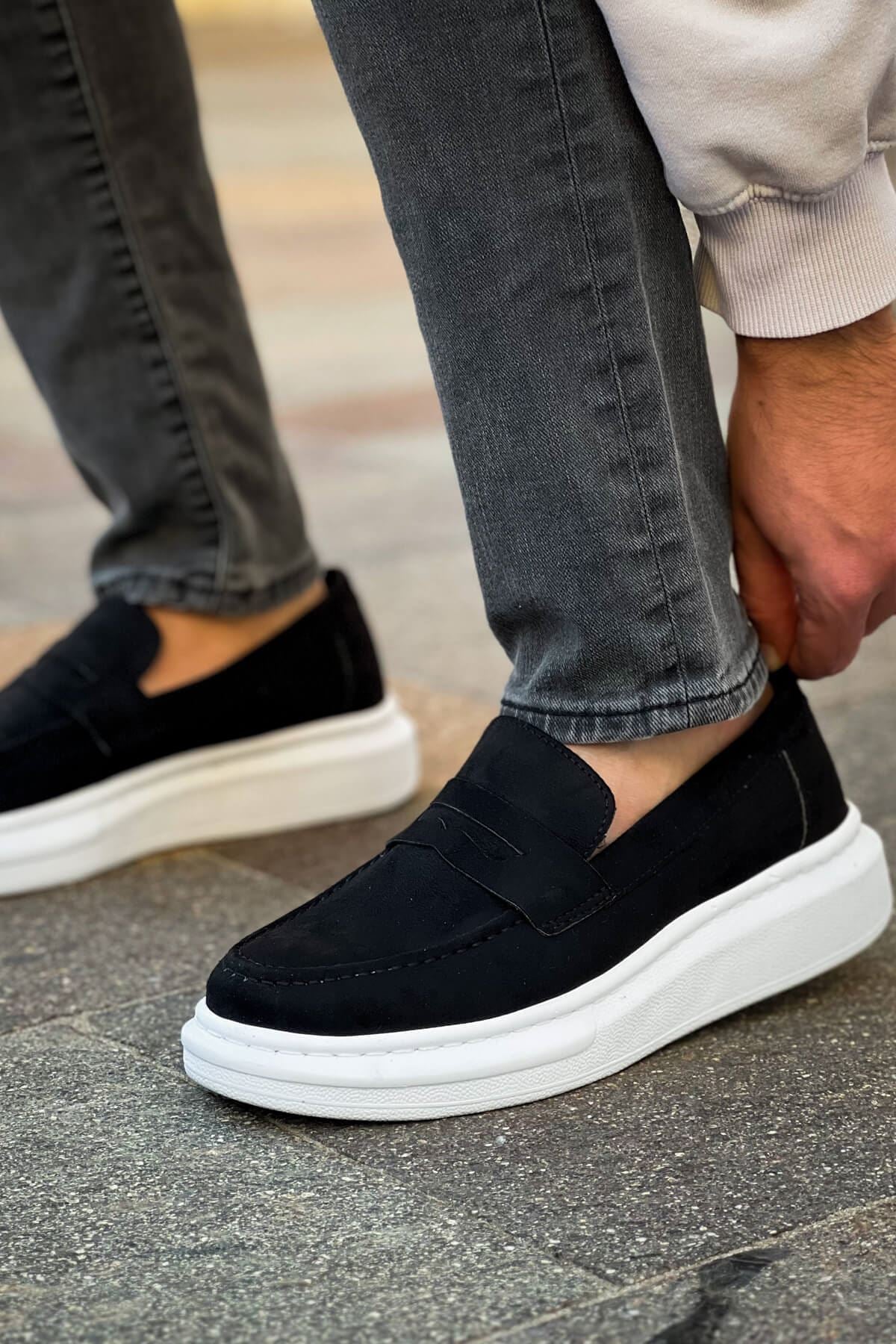 ZRC615 - Lüx Süet Erkek Klasik Loafer Siyah Beyaz