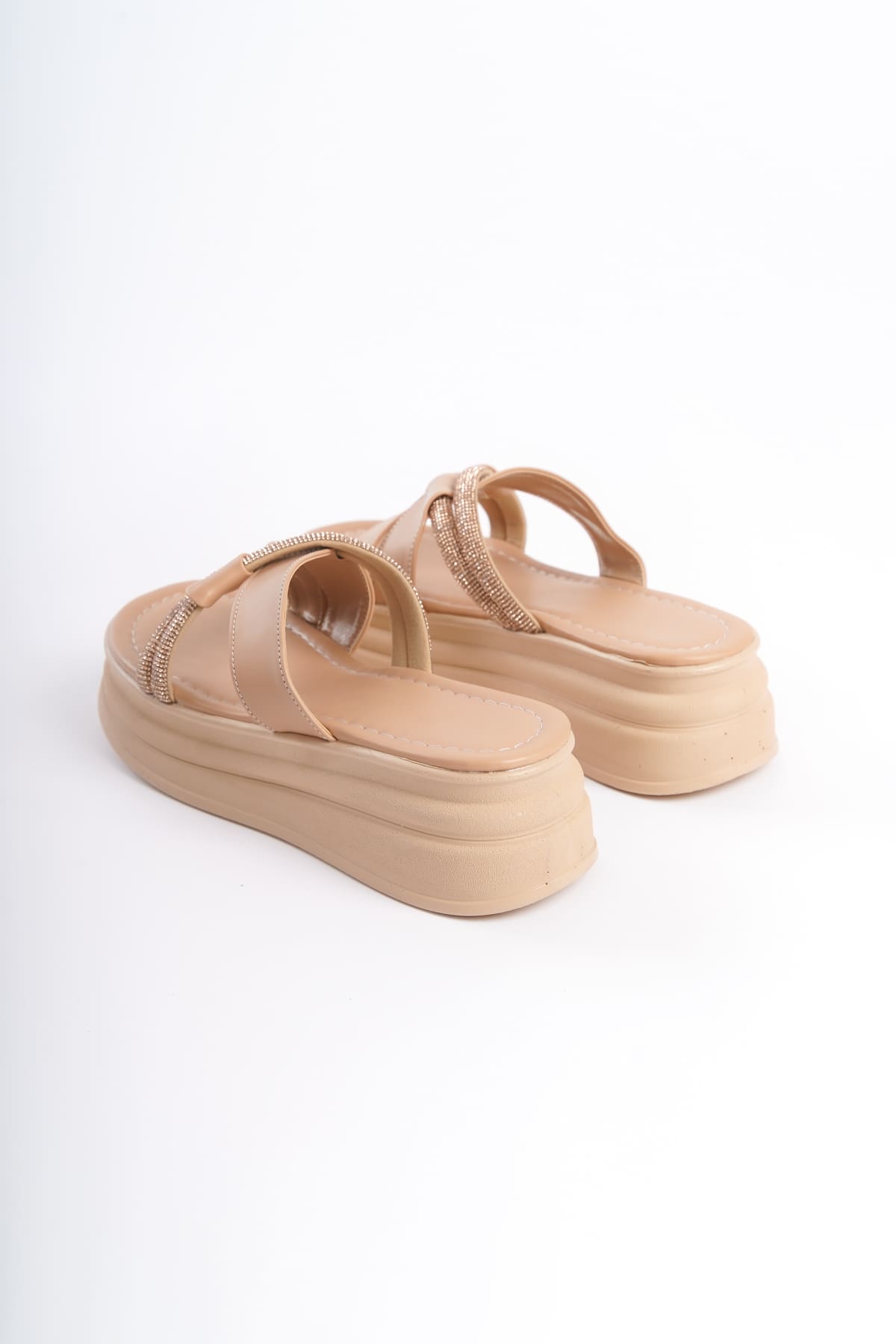 RUBIANA Stone Cross Striped Thick and Orthopedic Sole Women's Ten Slippers