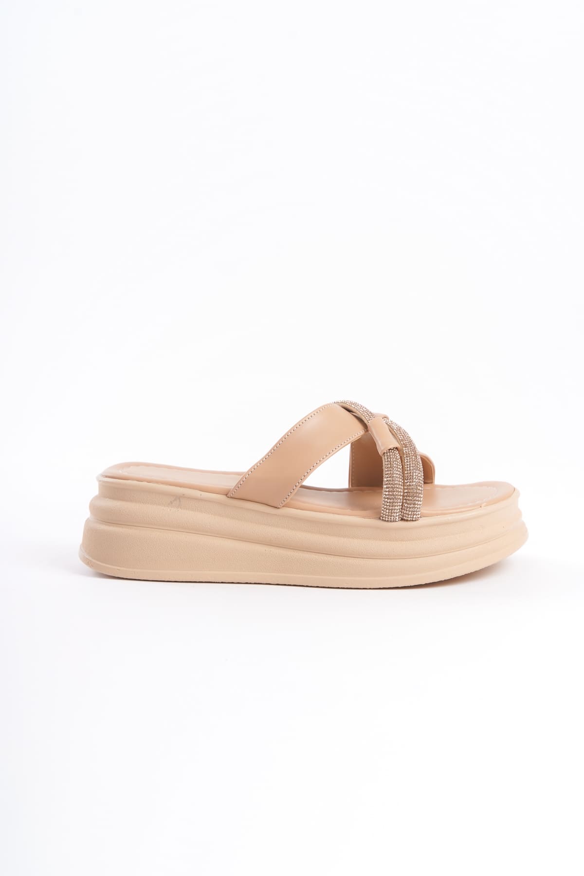 RUBIANA Stone Cross Striped Thick and Orthopedic Sole Women's Ten Slippers