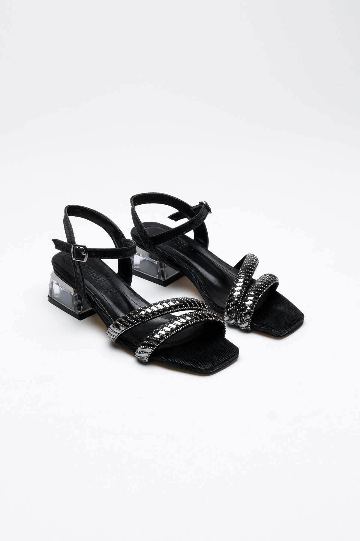 Rule Premium Black Stone Women's Transparent Heeled Sandals