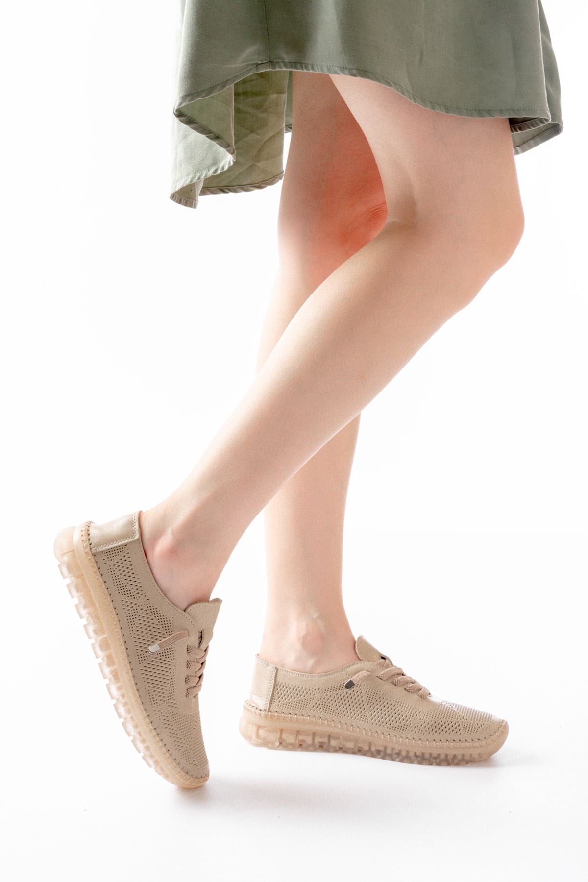 ZRİN-365 Bej Desenli Hakiki Deri Tam Ortopedik Comfort Spor Babet