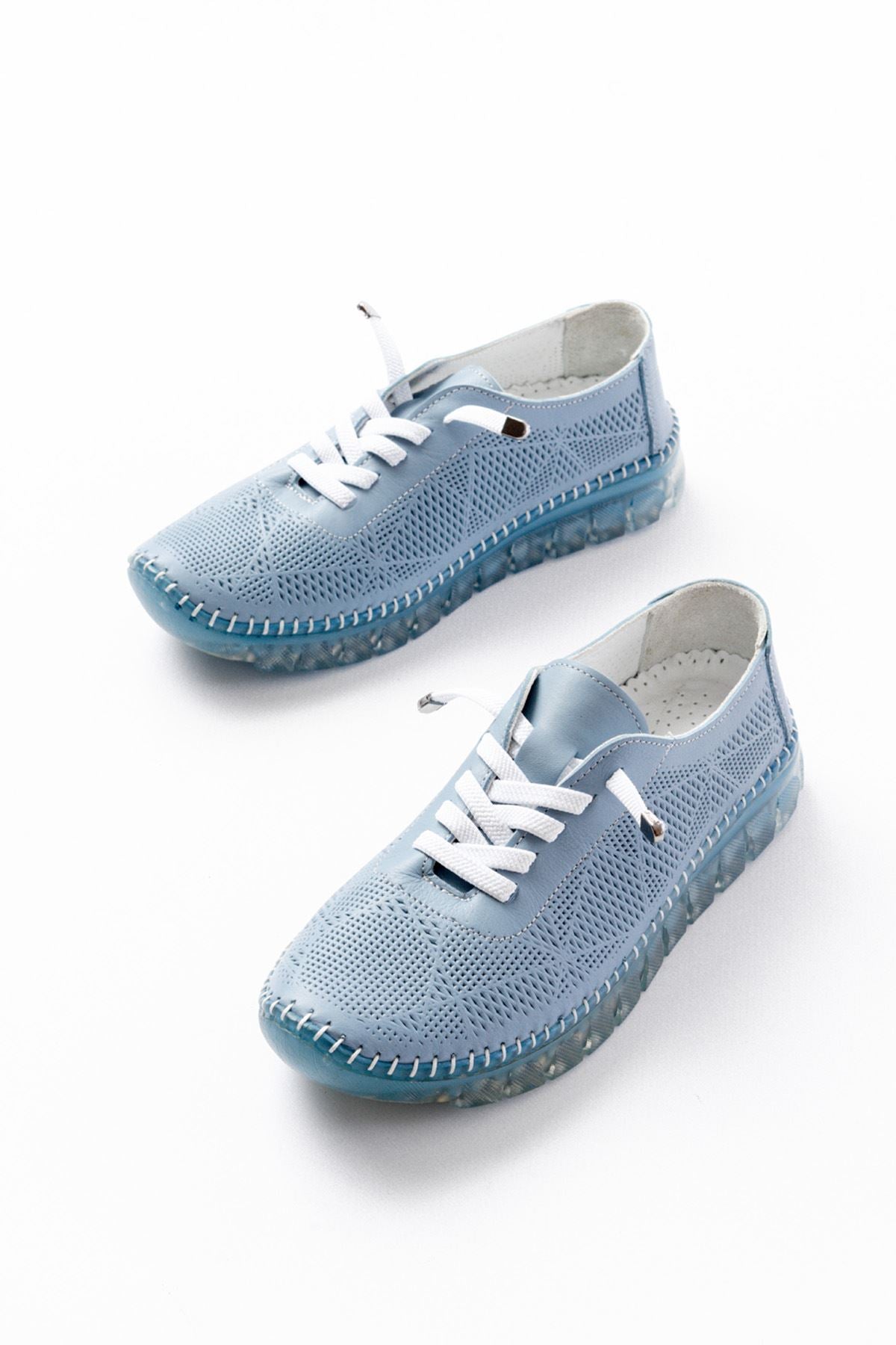 ZRİN-365 Mavi Desenli Hakiki Deri Tam Ortopedik Comfort Spor Babet