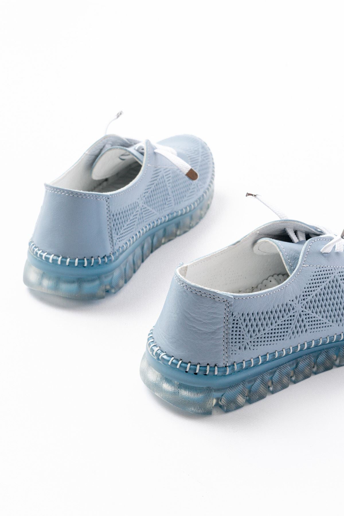 ZRİN-365 Mavi Desenli Hakiki Deri Tam Ortopedik Comfort Spor Babet