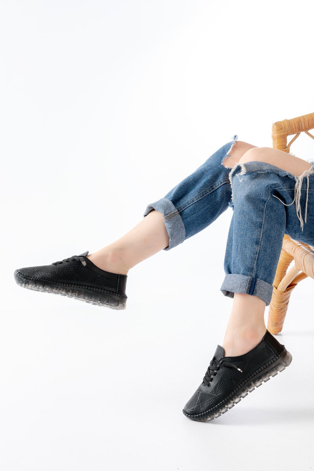 ZRİN-365 Siyah Desenli Hakiki Deri Tam Ortopedik Comfort Spor Babet