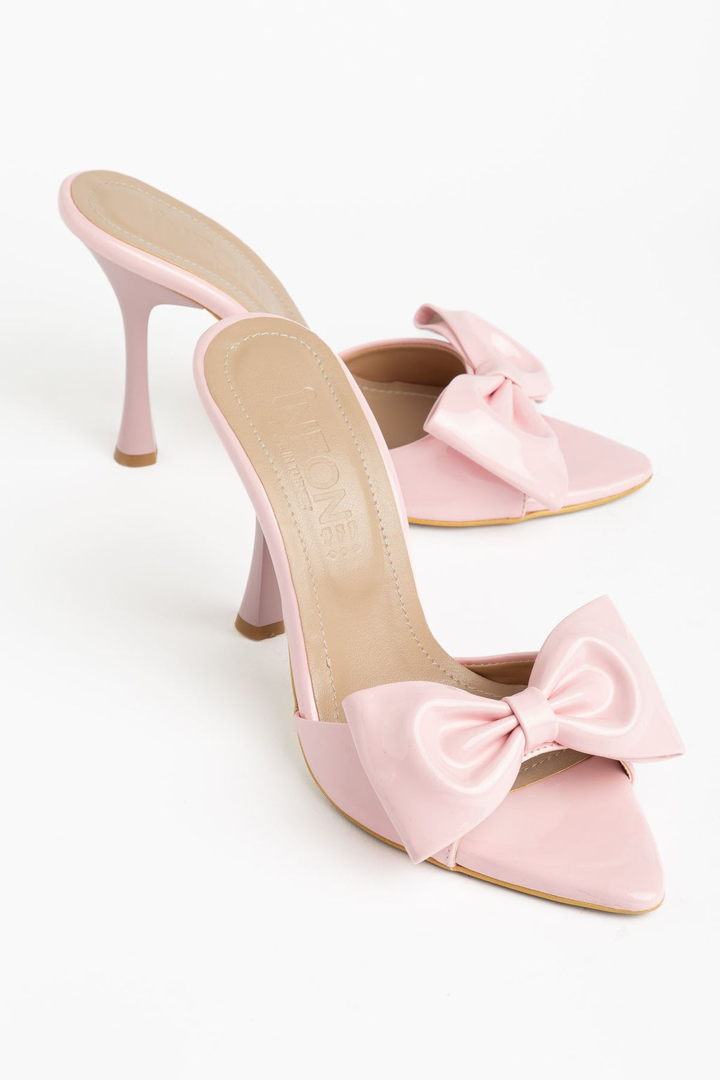 ZRİN-49 Exclusive Pembe Rugan Fiyonk Detaylı 11 Cm Topuklu Kadın Terlik