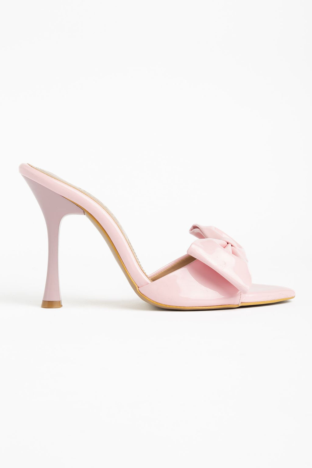 ZRİN-49 Exclusive Pembe Rugan Fiyonk Detaylı 11 Cm Topuklu Kadın Terlik