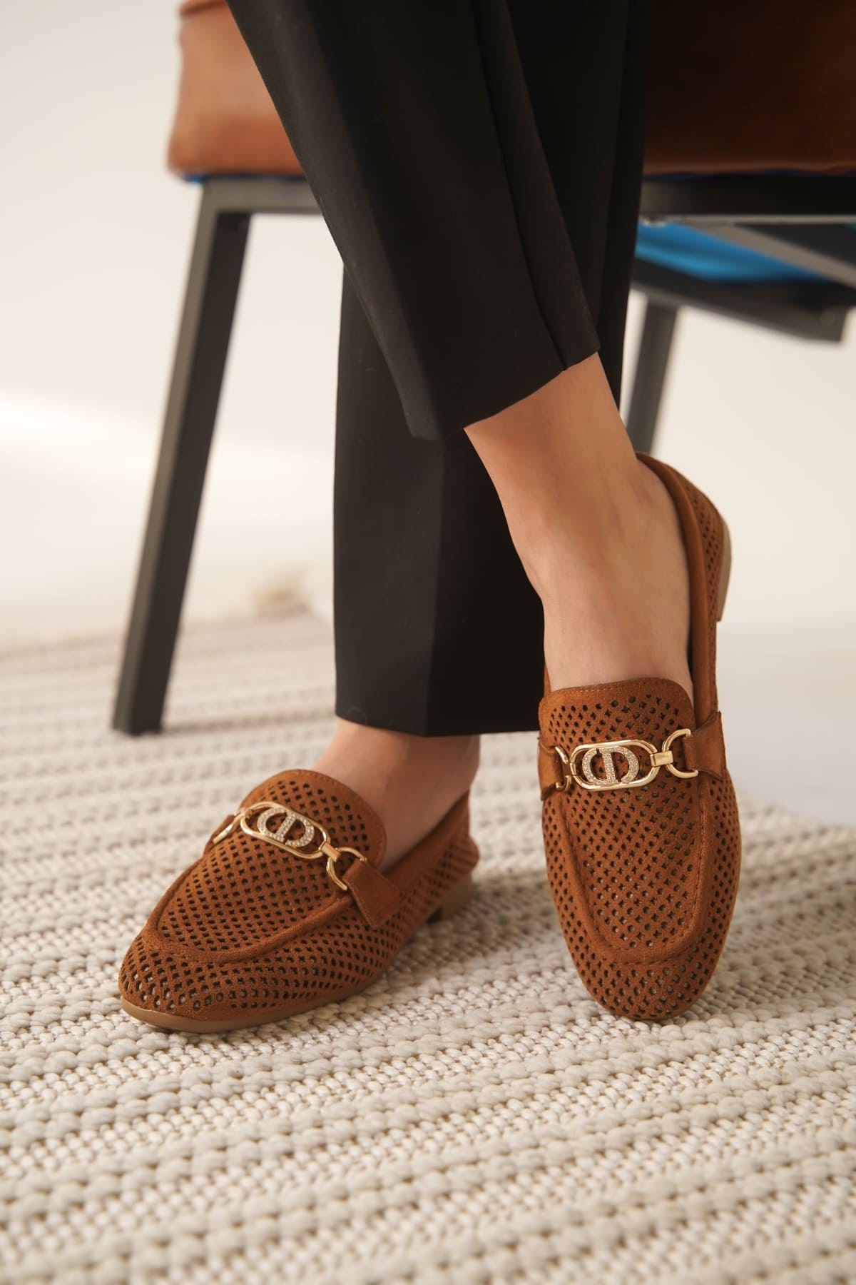 Sally Premium Kadın Süet Taba Günlük Babet