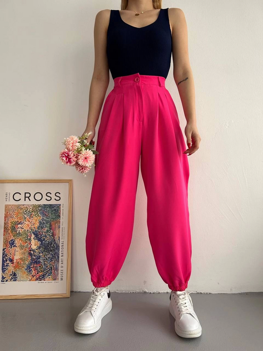 Fuchsia Wide Leg Elasticated Shalwar Type Trousers