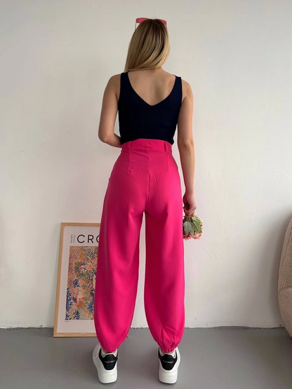 Fuchsia Wide Leg Elasticated Shalwar Type Trousers