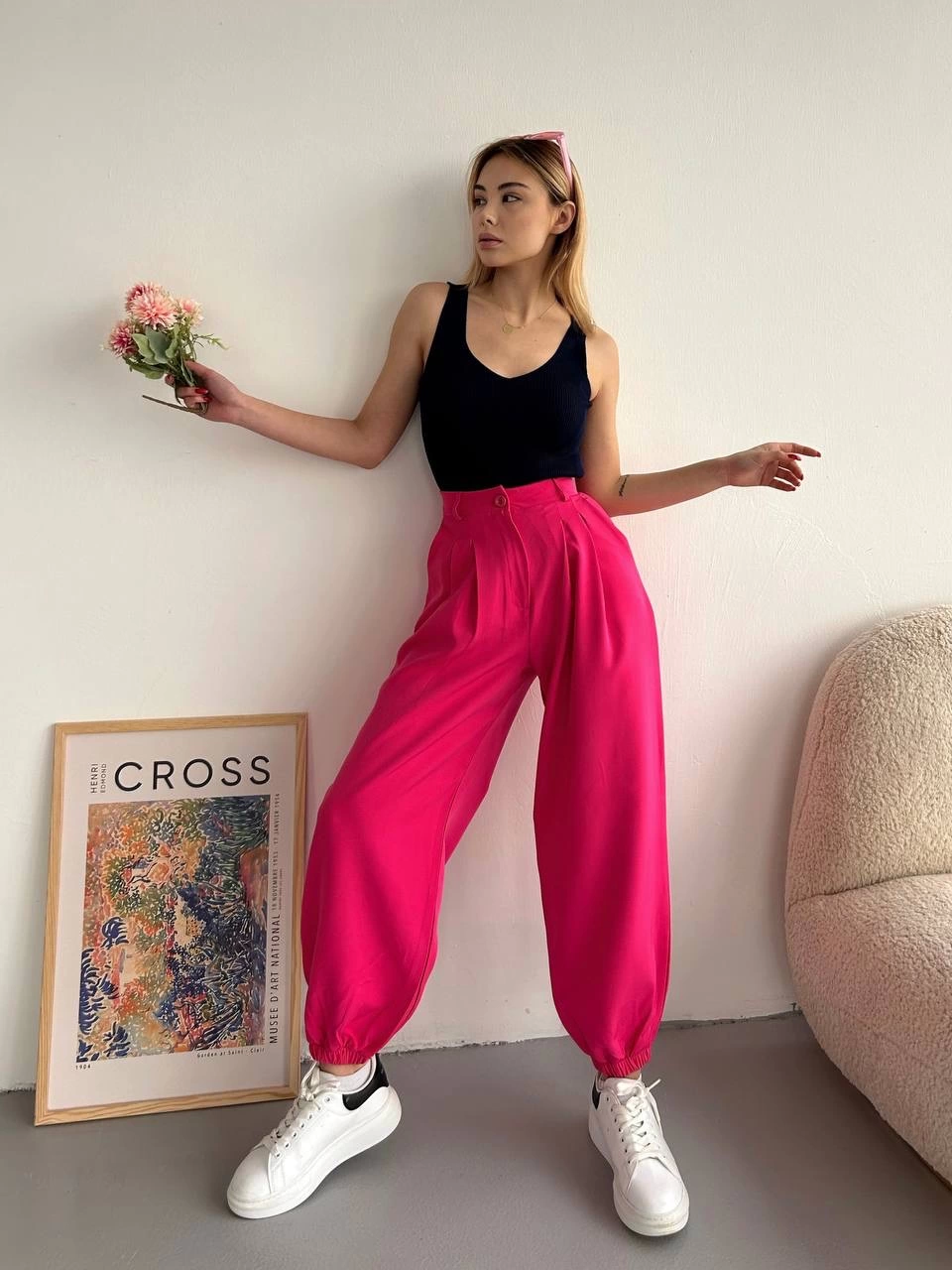 Fuchsia Wide Leg Elasticated Shalwar Type Trousers