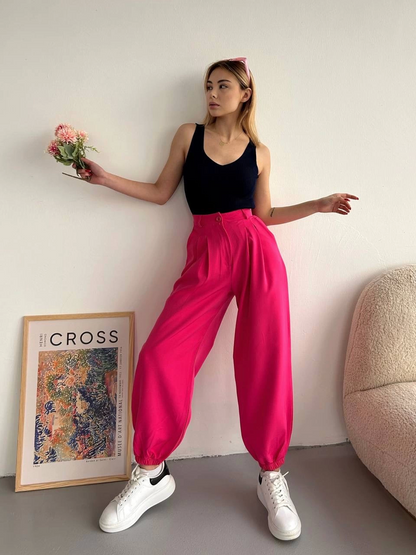 Fuchsia Wide Leg Elasticated Shalwar Type Trousers