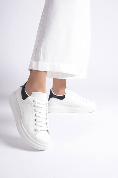 Samira Premium Black Detailed White Women's Sneaker