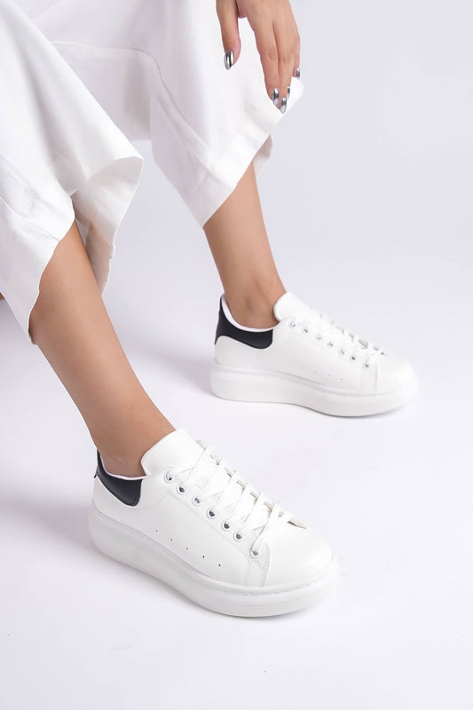 Samira Premium Black Detailed White Women's Sneaker