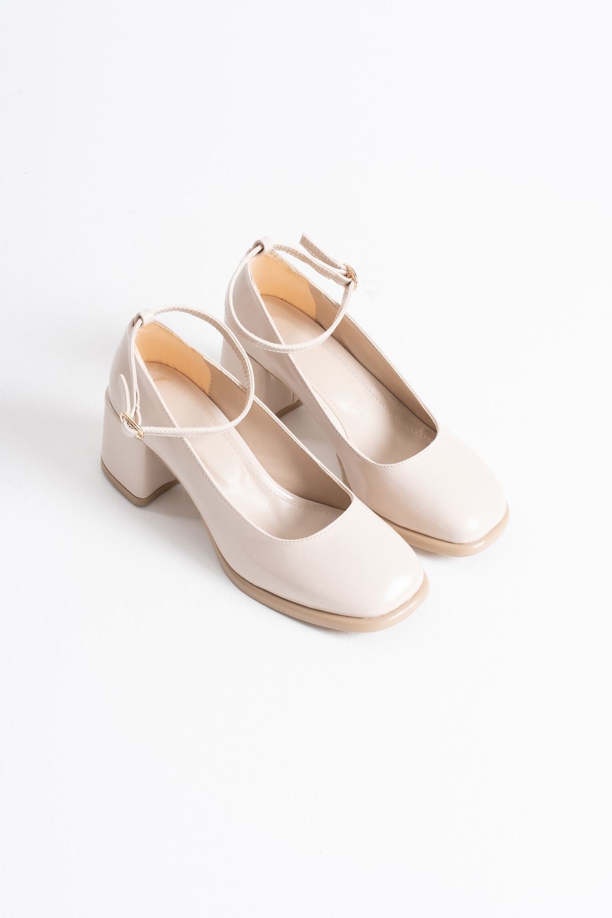 Sansa Premium Beige Patent Leather Women's High Heels
