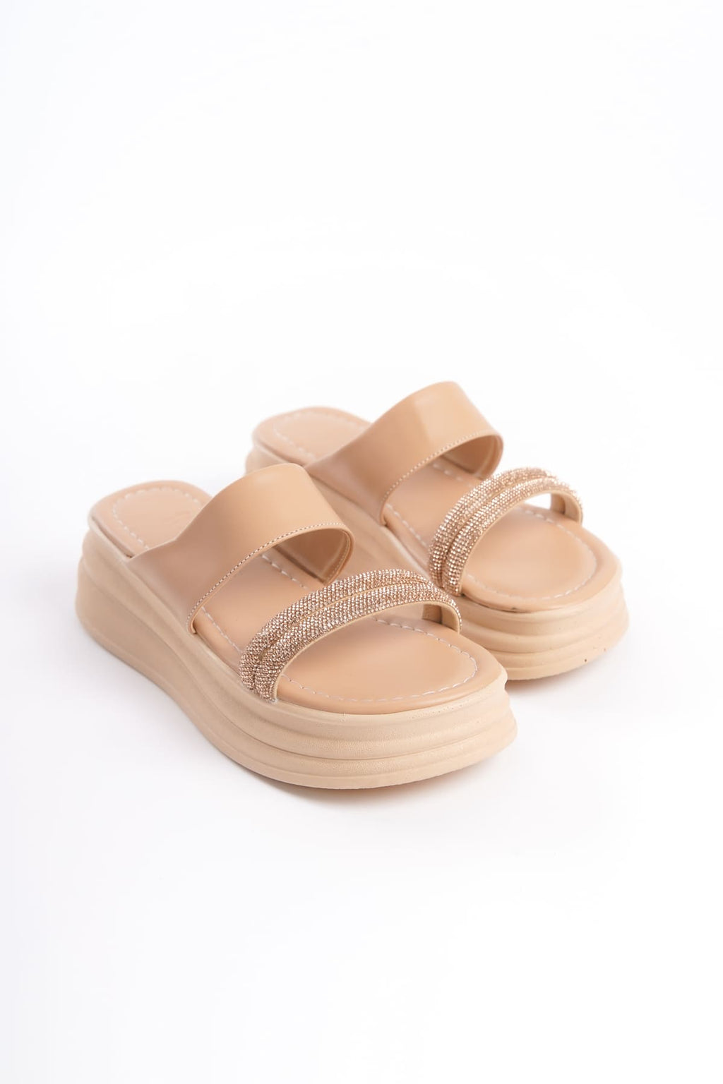 SARLENE Thick Heeled Stoned Striped Orthopedic Women's Ten Slippers