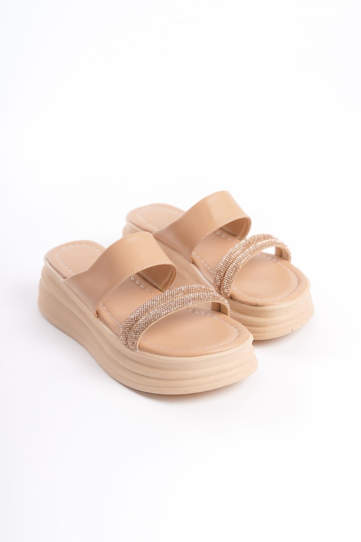 SARLENE Thick Heeled Stoned Striped Orthopedic Women's Ten Slippers