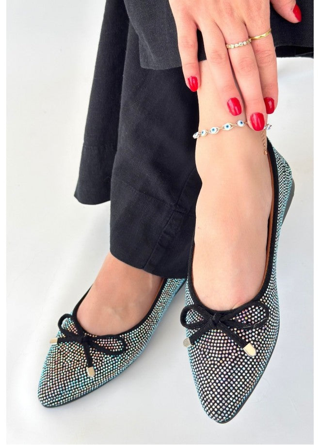 Sarra Black Satin Embroidered Ballerinas