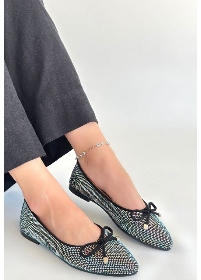 Sarra Black Satin Embroidered Ballerinas