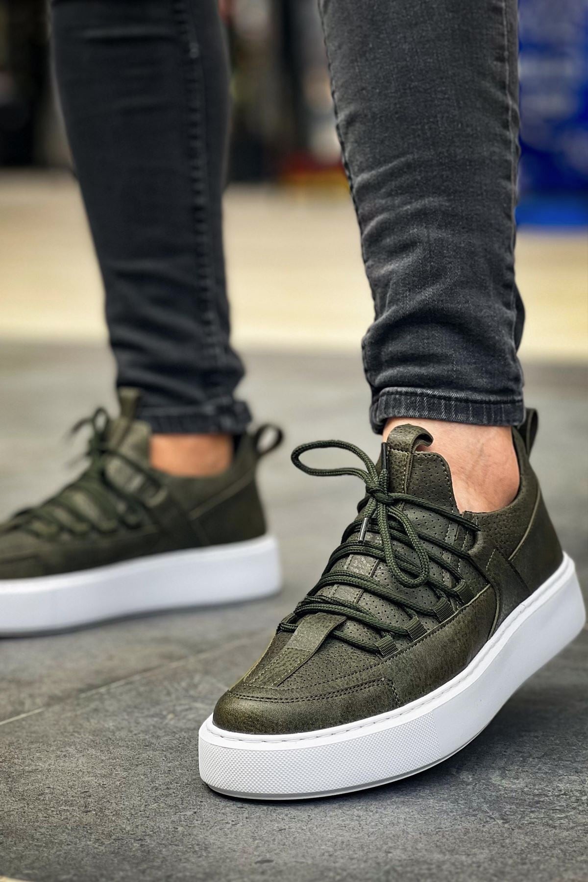 ZRC159 Premium Bağcıklı Ortopedik Erkek Sneaker Haki