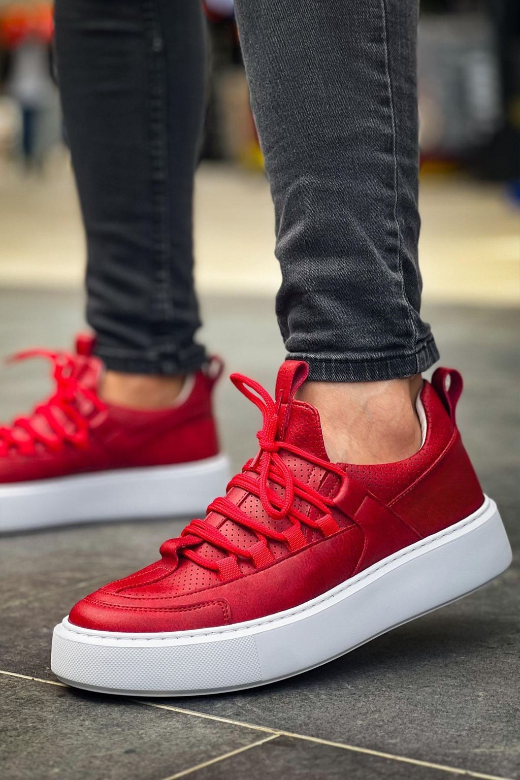 ZRC159 Premium Bağcıklı Ortopedik Erkek Sneaker Kırmızı
