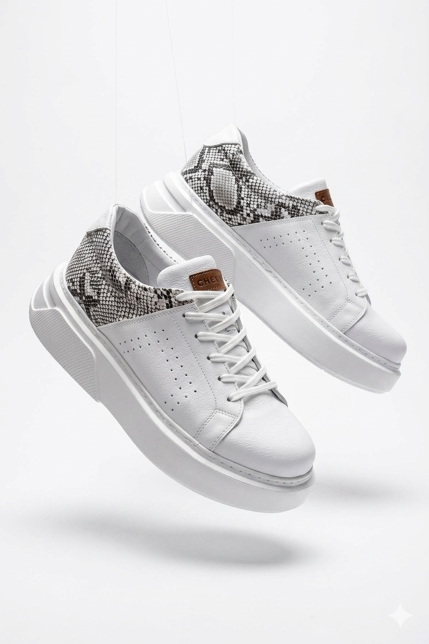 Sauerbergg Yüksek Kalite Bağcıklı Kalın Taban Erkek Sneaker Beyaz