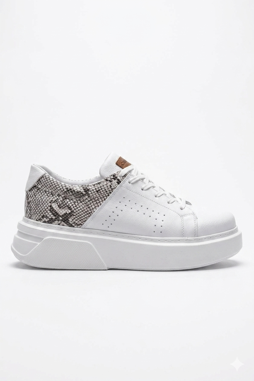 Sauerbergg Yüksek Kalite Bağcıklı Kalın Taban Erkek Sneaker Beyaz