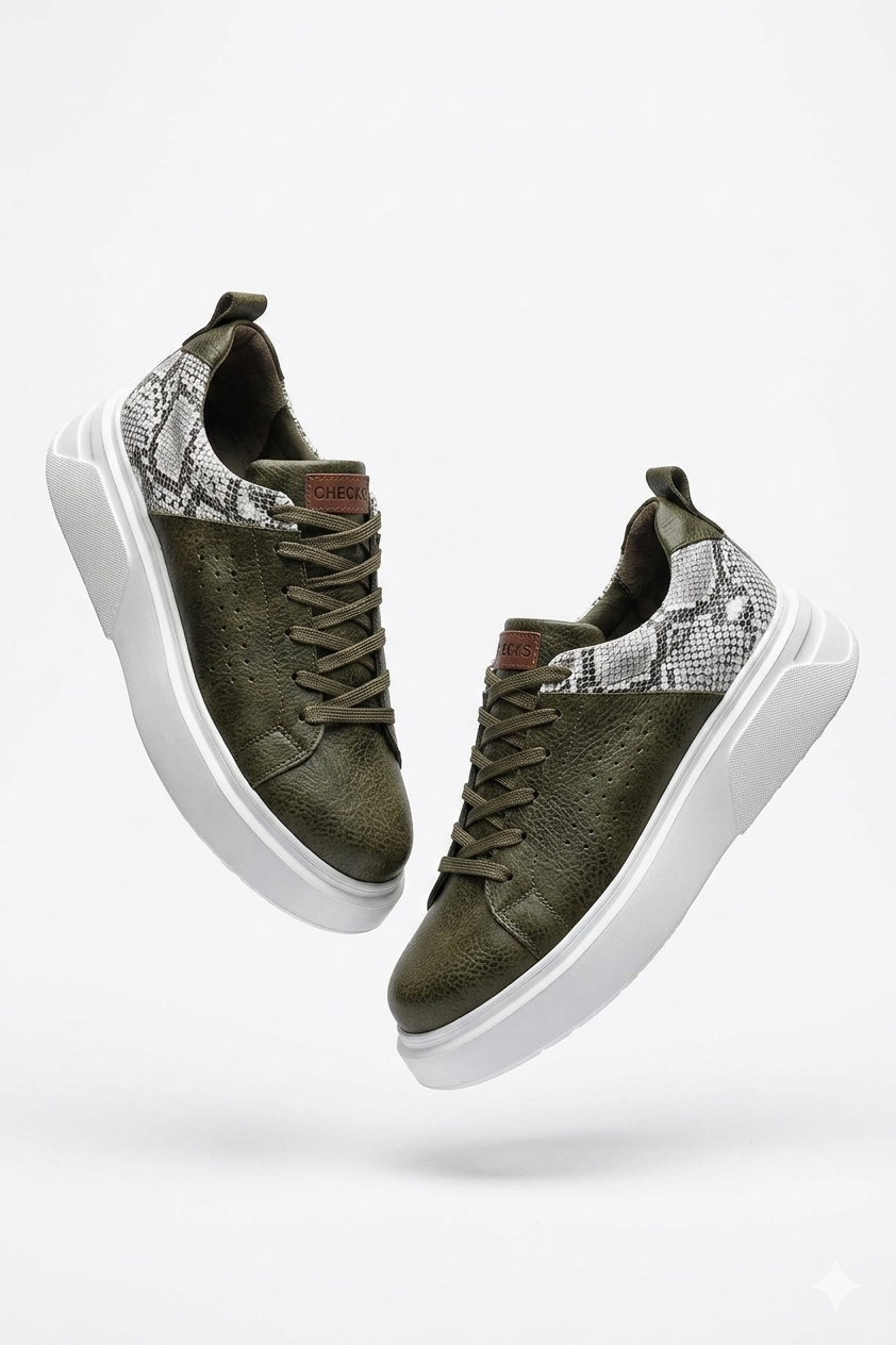 Sauerbergg Yüksek Kalite Bağcıklı Kalın Taban Erkek Sneaker Haki